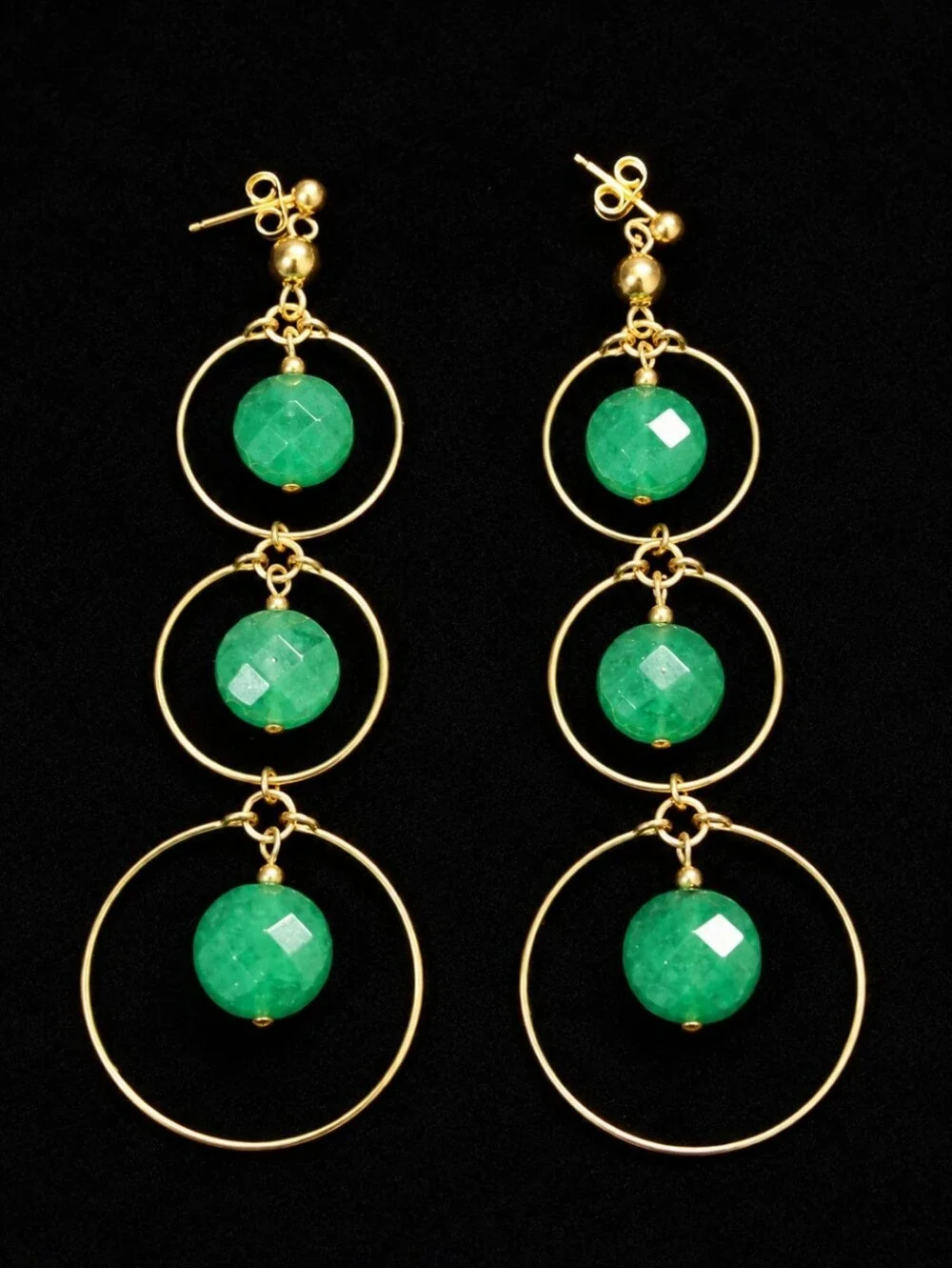 Vintage 14KT G. F. Green Jade Cascade Dangle Earrings Statement Designer 1990s